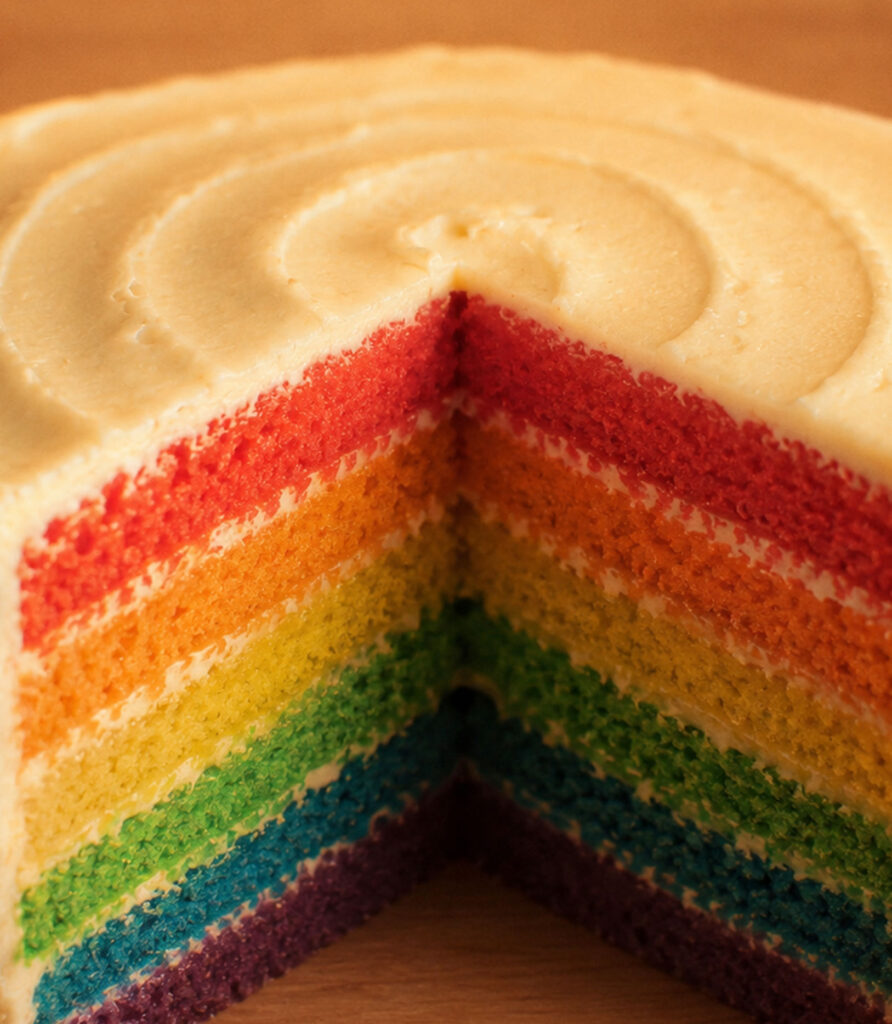 close-up 6 inch rainbow cake