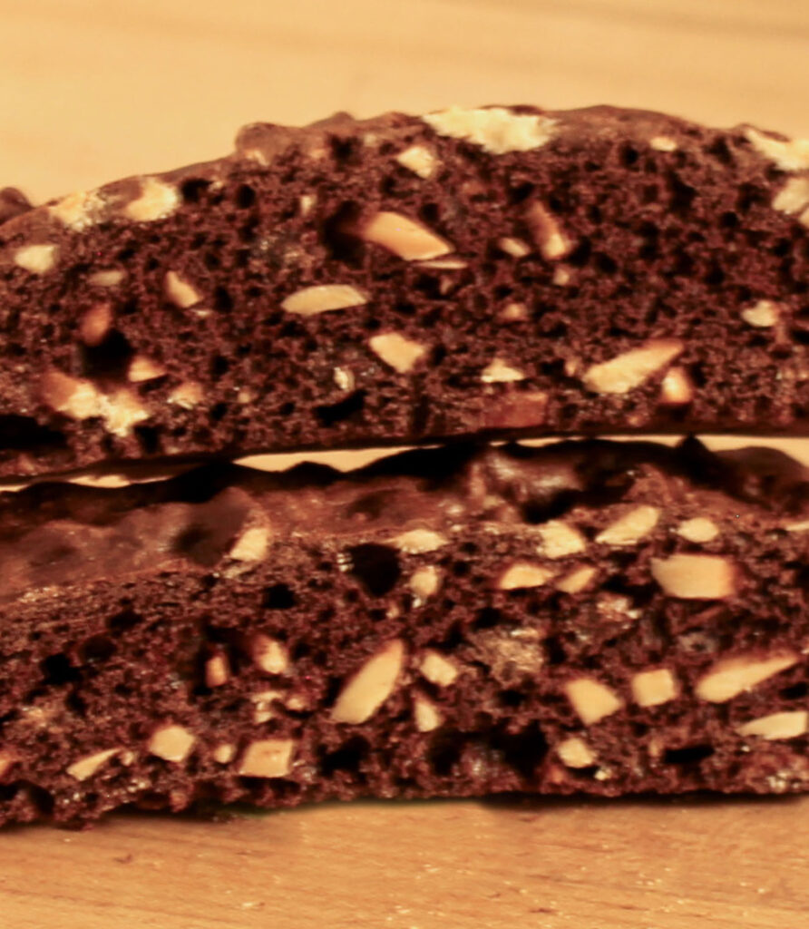 close-up chocolate almond biscotti