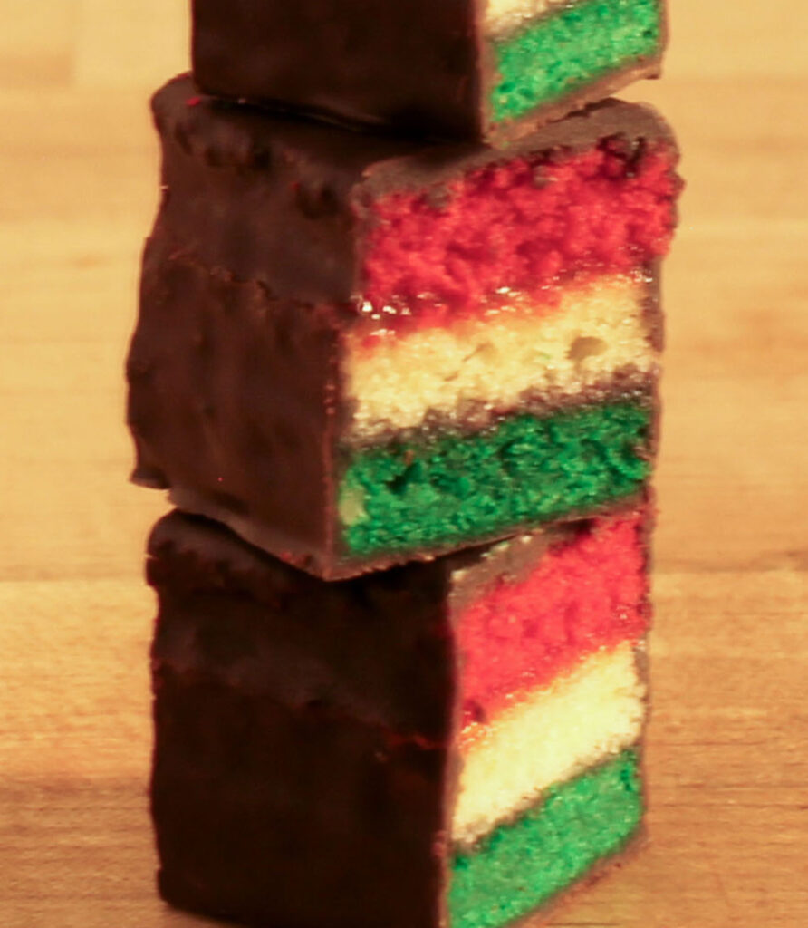 close-up rainbow cookie
